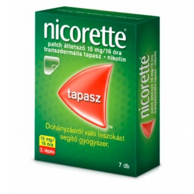 Nicorette patch áttetsző 15 mg/16 óra nikotinpótló, <br>dohányzásról leszoktató tapasz 7 db 